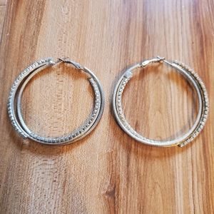 Silver Mesh & Rhinestone Hoop Earrings
